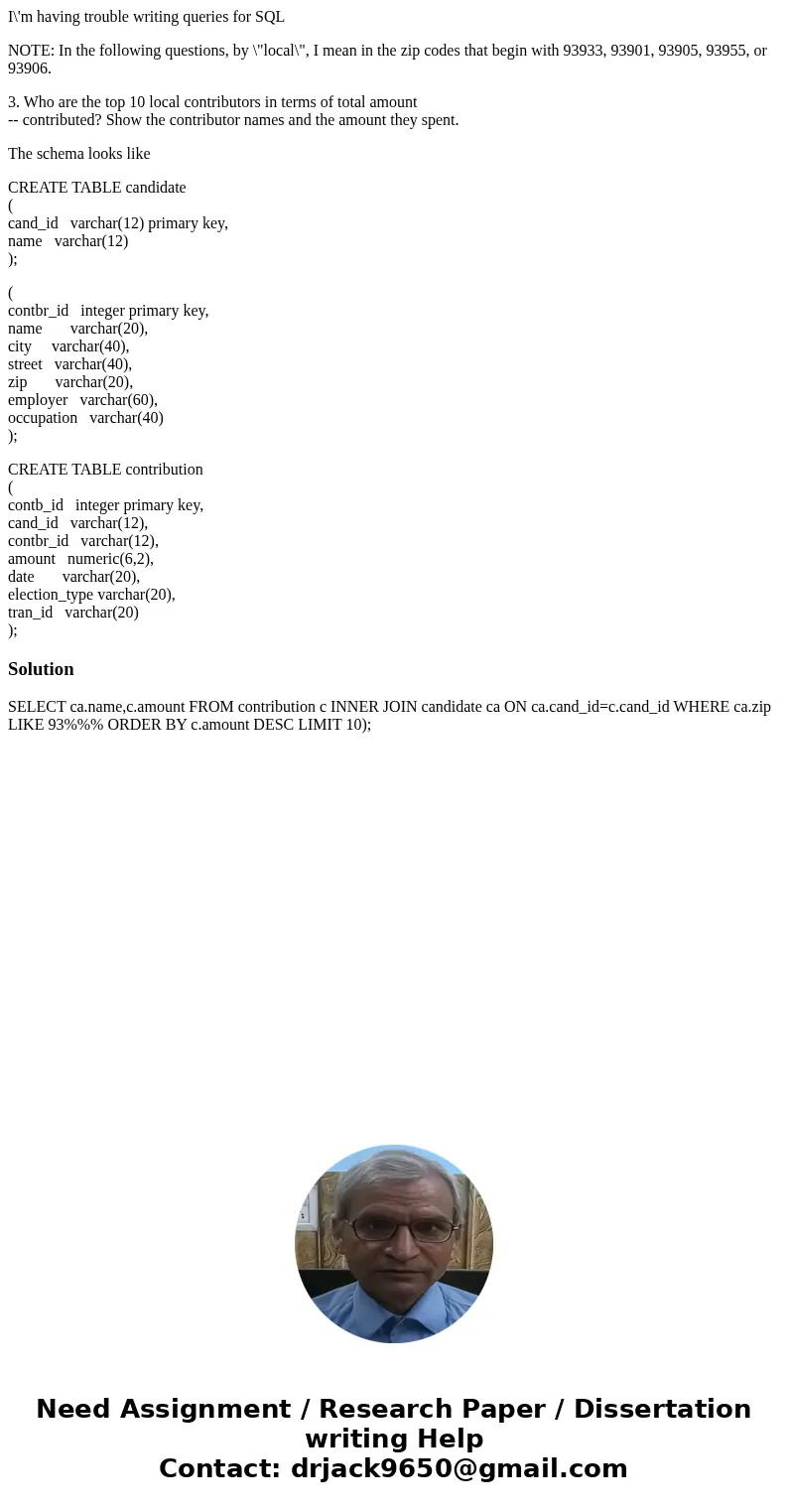 I\'m having trouble writing queries for SQL NOTE: In the following questions, by \ I\'m having trouble writing queries for SQL NOTE: In the following questions, by \