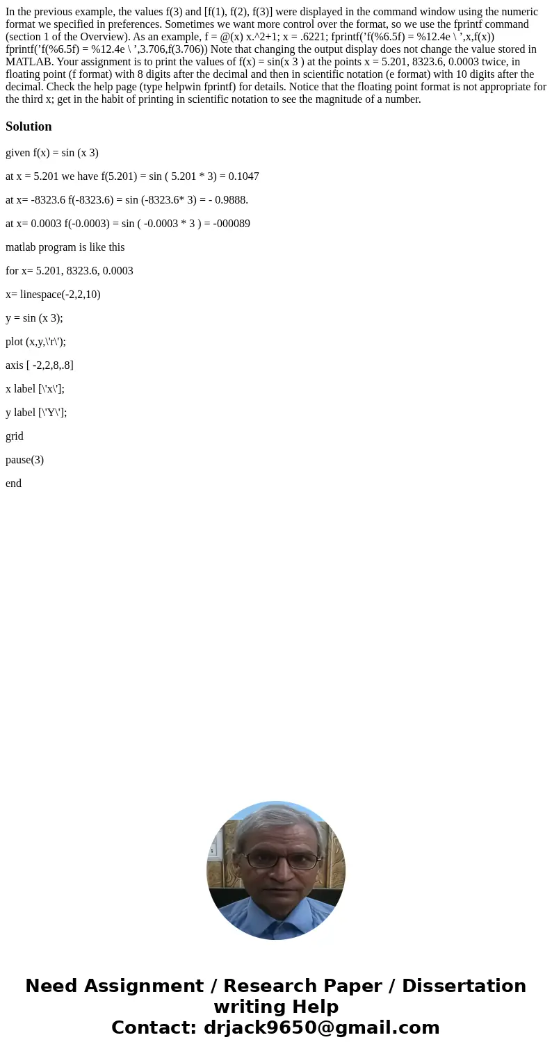In the previous example, the values f(3) and [f(1), f(2), f(3)] were displayed in the command window using the numeric format we specified in preferences. Somet
