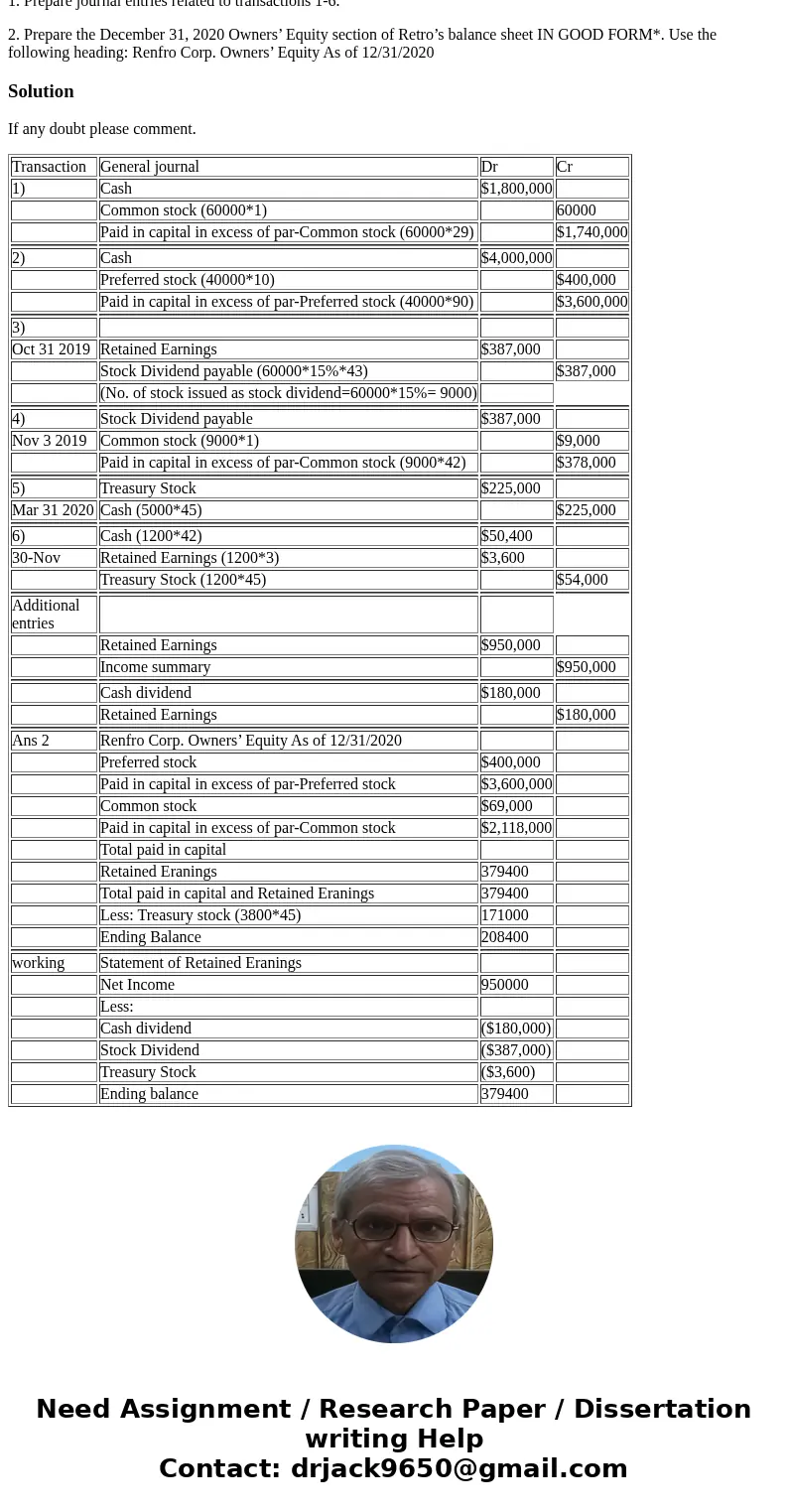 Information: Retro Corp. began business January 1, 2018. The following transactions, impacting owners’ equity, occurred between January 1, 2018 and December 31,
