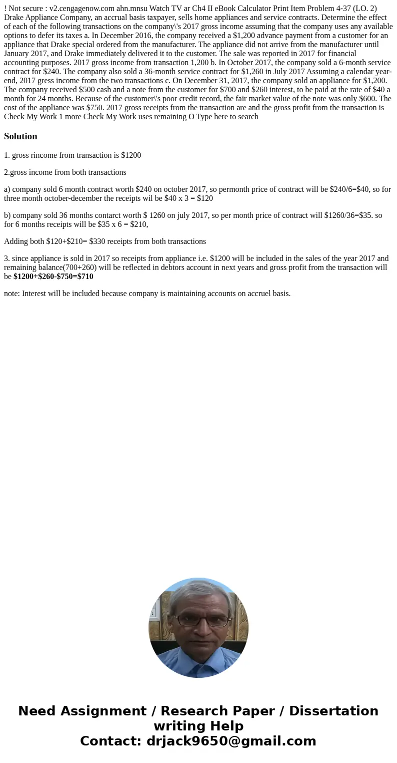  ! Not secure : v2.cengagenow.com ahn.mnsu Watch TV ar Ch4 II eBook Calculator Print Item Problem 4-37 (LO. 2) Drake Appliance Company, an accrual basis taxpaye