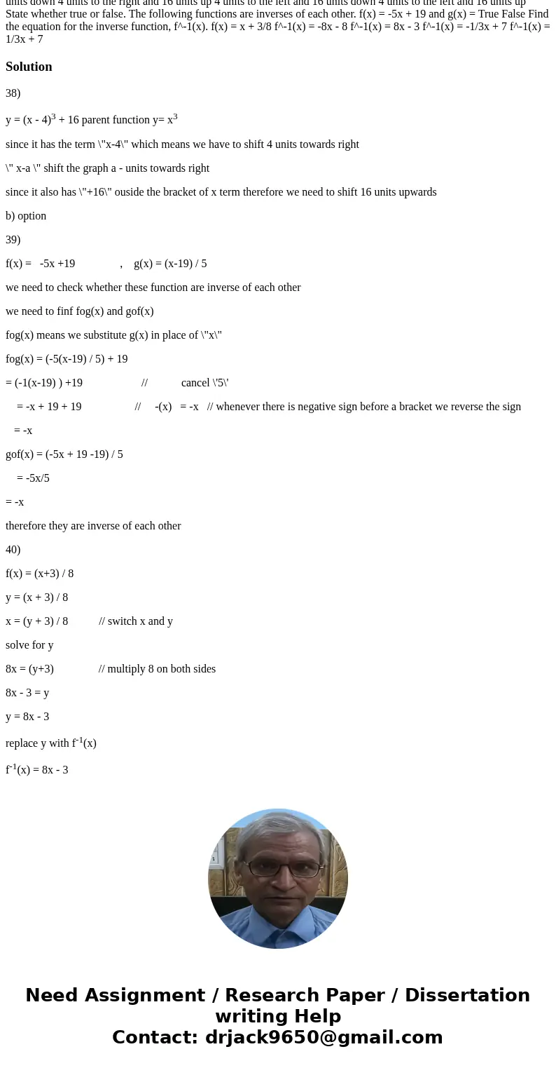 Odd Neither Describe the transformation from the parent function y = x^3. y = (x - 4)^3 + 16 4 units to the right and 16 units down 4 units to the right and 16  Odd Neither Describe the transformation from the parent function y = x^3. y = (x - 4)^3 + 16 4 units to the right and 16 units down 4 units to the right and 16