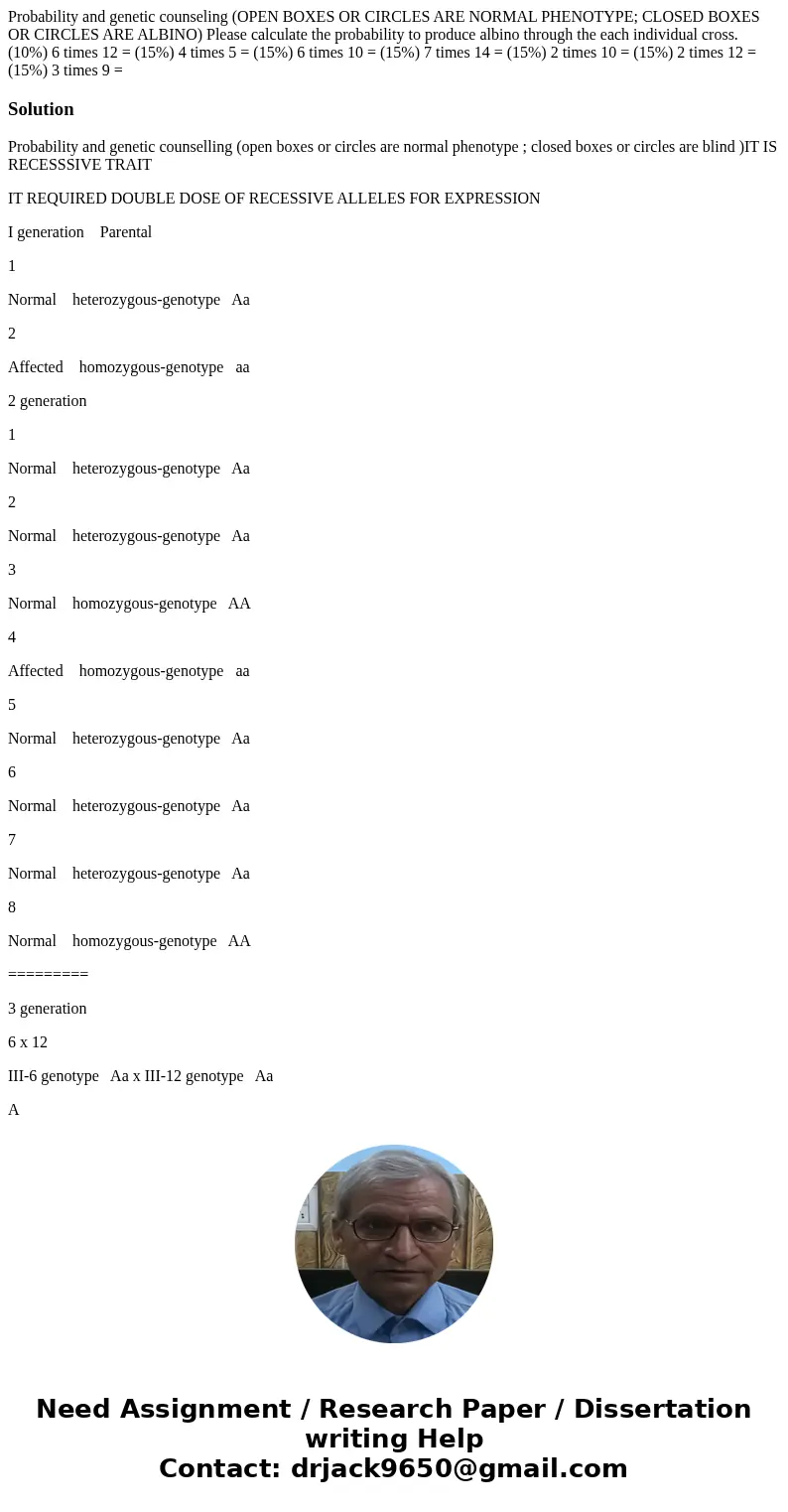  Probability and genetic counseling (OPEN BOXES OR CIRCLES ARE NORMAL PHENOTYPE; CLOSED BOXES OR CIRCLES ARE ALBINO) Please calculate the probability to produce