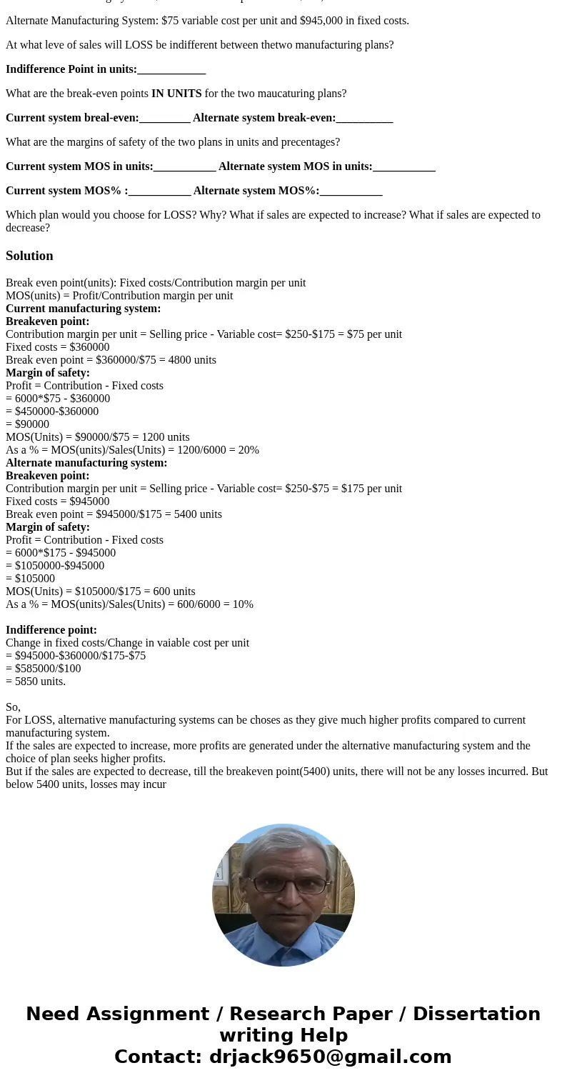Problem: Letterman Office Service & Supply (LOSS) sells a variets of office equipment including the Executive office chair. The Executive sells for $250. Ex