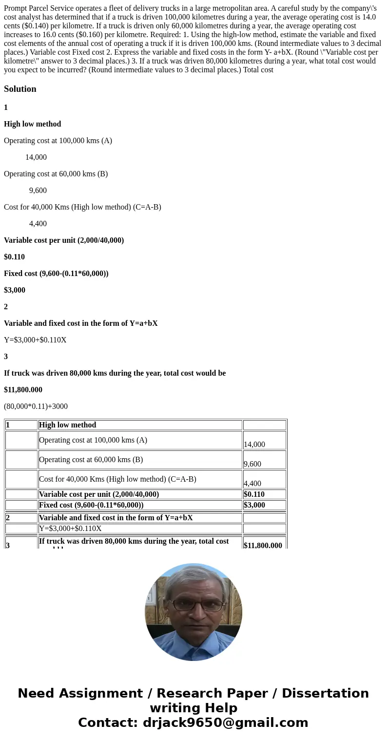  Prompt Parcel Service operates a fleet of delivery trucks in a large metropolitan area. A careful study by the company\'s cost analyst has determined that if a