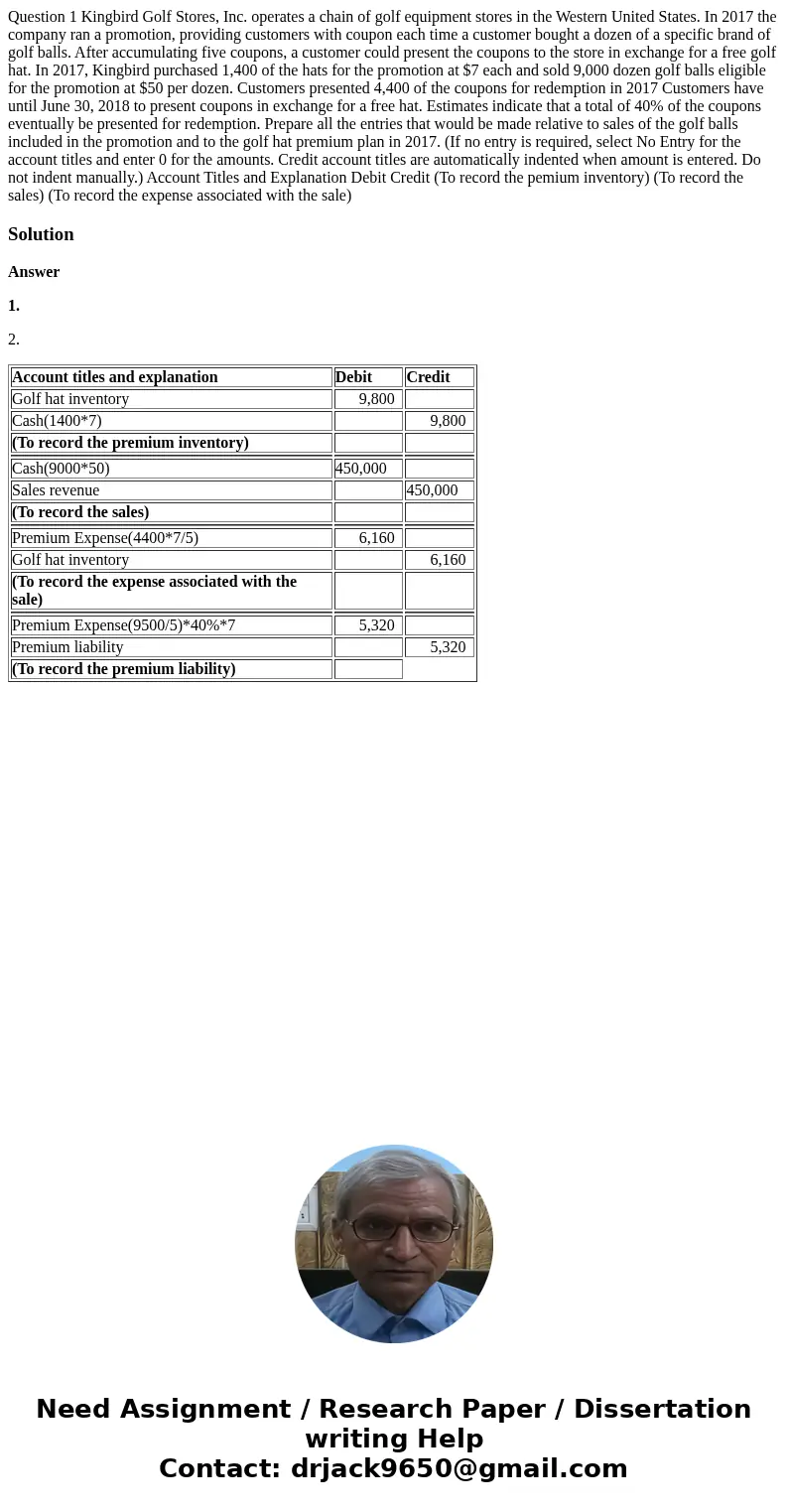 Question 1 Kingbird Golf Stores, Inc. operates a chain of golf equipment stores in the Western United States. In 2017 the company ran a promotion, providing cu Question 1 Kingbird Golf Stores, Inc. operates a chain of golf equipment stores in the Western United States. In 2017 the company ran a promotion, providing cu
