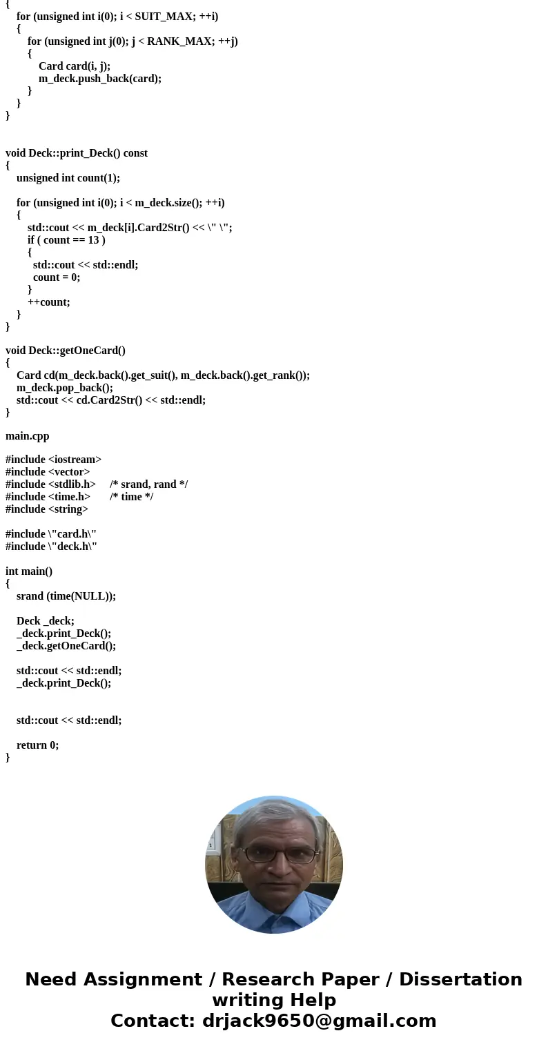 Question: Problem 1: In a source file carddeck.cpp, provide an implementation for the Card class, i.e., please provide an implementation for all the member func Question: Problem 1: In a source file carddeck.cpp, provide an implementation for the Card class, i.e., please provide an implementation for all the member func