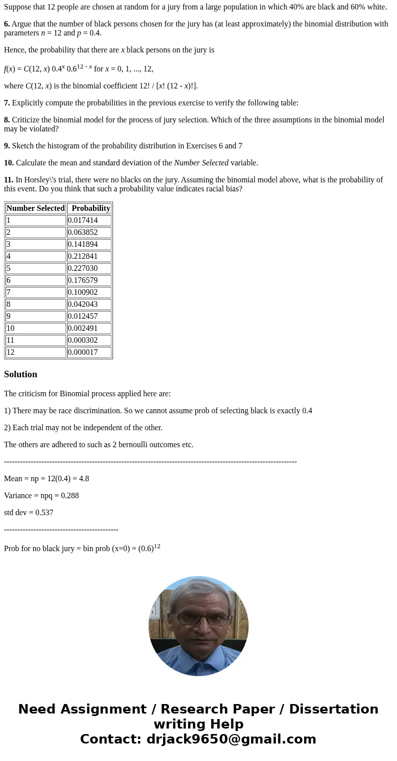 Racial bias in jury selection is a complex situation; this project oversimplifies the issue so we can explore it with the statistical tools in this chapter. How