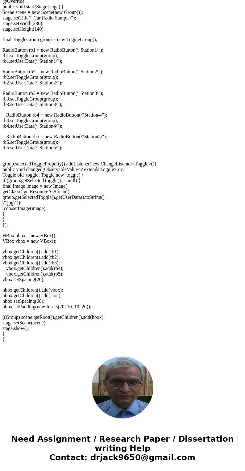 Recreate an interface using JavaFX and any of its associated controls. Make a car radio with a VBox containing two HBoxes with one HBox containing power, a disp Recreate an interface using JavaFX and any of its associated controls. Make a car radio with a VBox containing two HBoxes with one HBox containing power, a disp