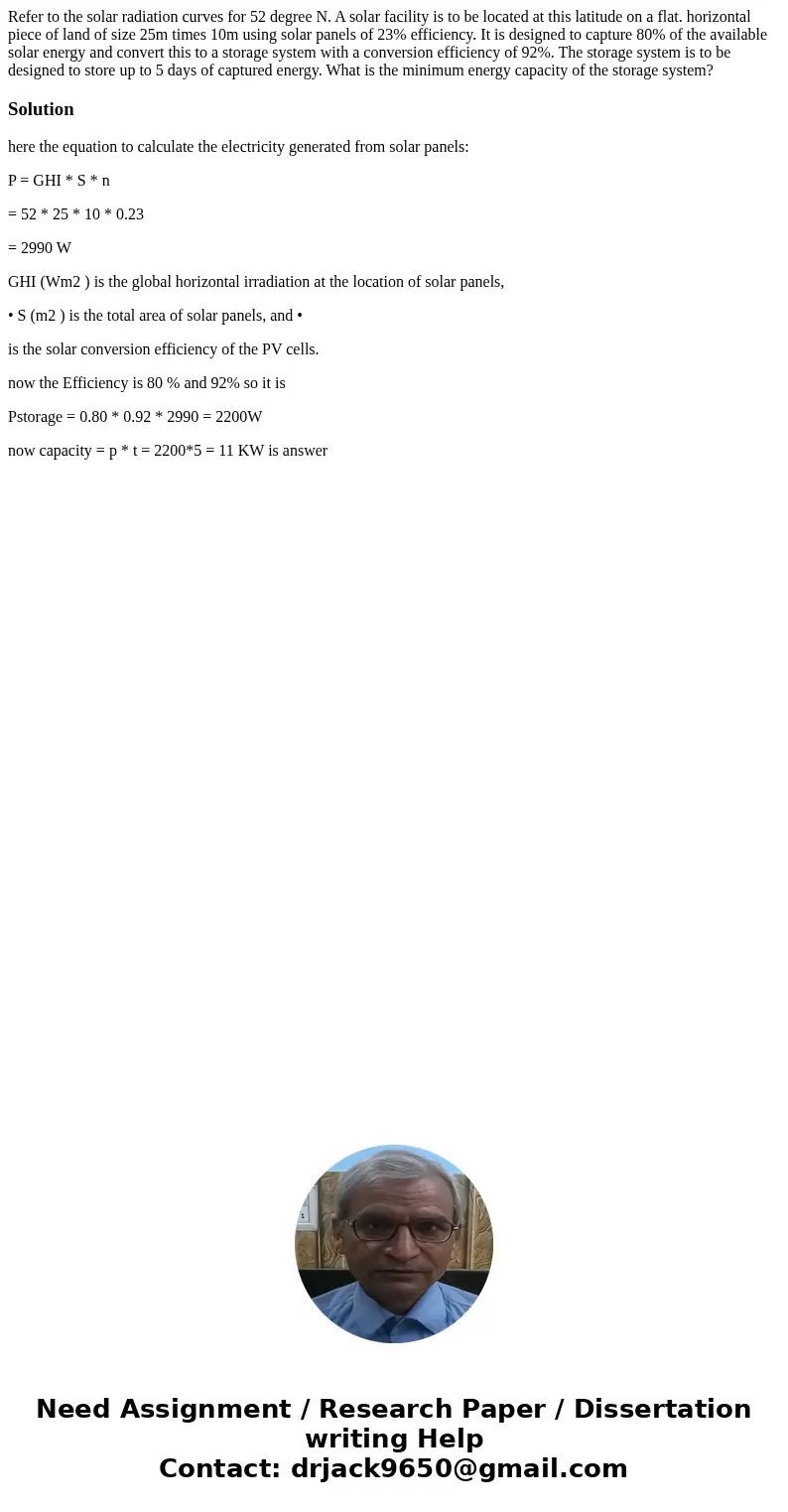 Refer to the solar radiation curves for 52 degree N. A solar facility is to be located at this latitude on a flat. horizontal piece of land of size 25m times 1  Refer to the solar radiation curves for 52 degree N. A solar facility is to be located at this latitude on a flat. horizontal piece of land of size 25m times 1