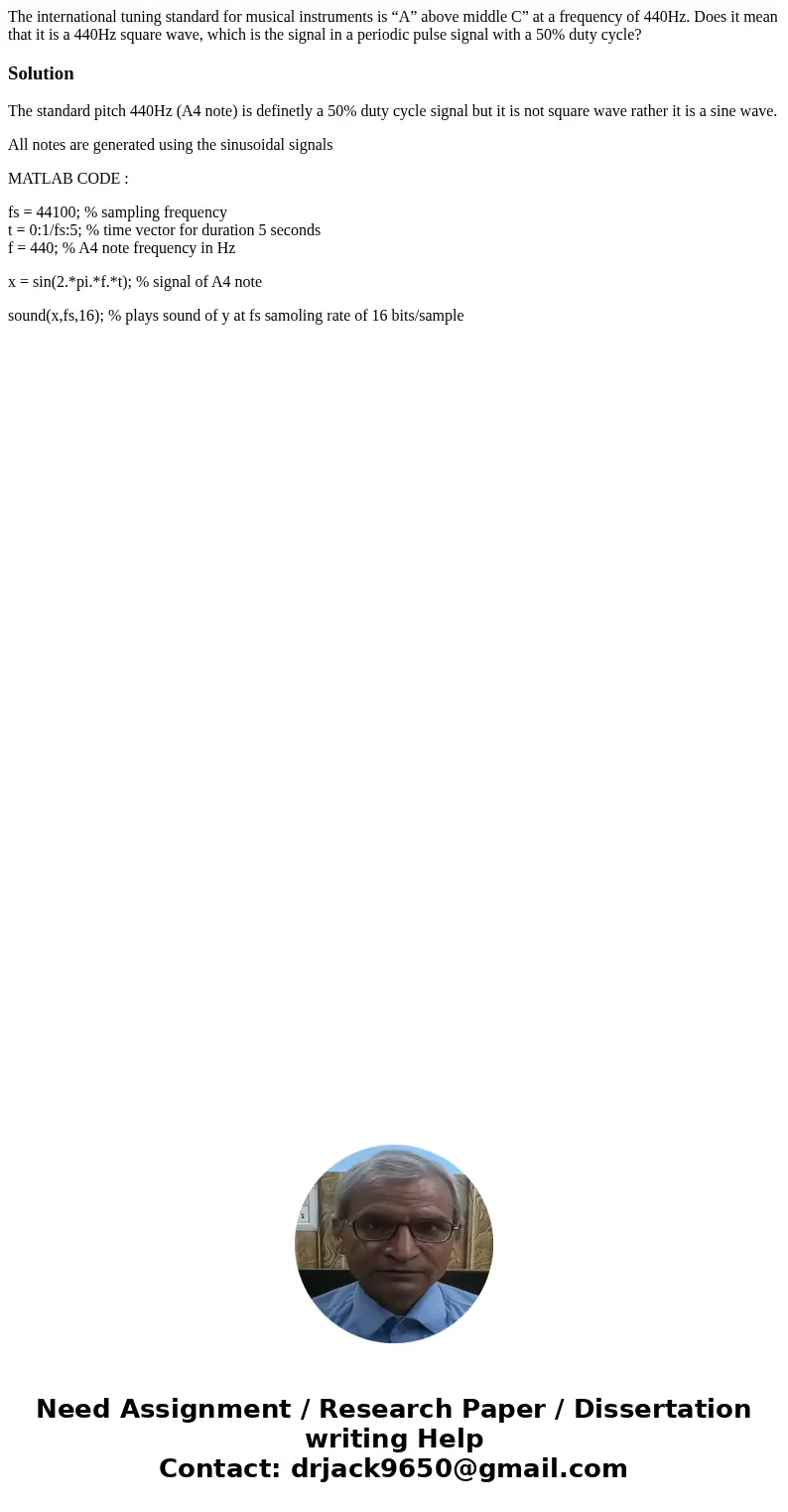 The international tuning standard for musical instruments is “A” above middle C” at a frequency of 440Hz. Does it mean that it is a 440Hz square wave, which is 