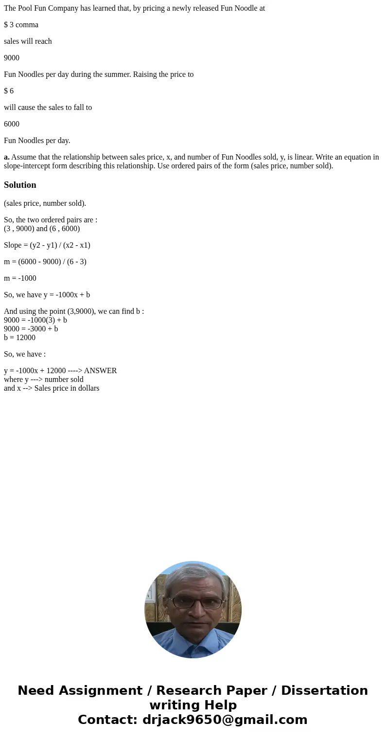 The Pool Fun Company has learned that, by pricing a newly released Fun Noodle at $ 3 comma sales will reach 9000 Fun Noodles per day during the summer. Raising 