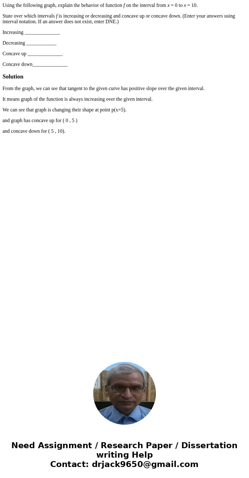 Using the following graph, explain the behavior of function f on the interval from x = 0 to x = 10. State over which intervals f is increasing or decreasing and Using the following graph, explain the behavior of function f on the interval from x = 0 to x = 10. State over which intervals f is increasing or decreasing and