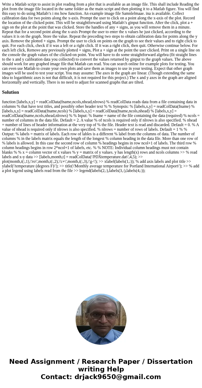 Write a Matlab script to assist in plot reading from a plot that is available as an image file. This shall include Reading the plot from the image file located  Write a Matlab script to assist in plot reading from a plot that is available as an image file. This shall include Reading the plot from the image file located