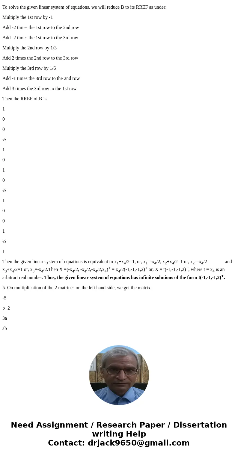 Write the system as an augmented matrix. Use reduced row echelon to find the solution of the linear system. -xi + 3x_3 + x_4 = 2 2x_1 + 3x_2 - 3x_3 + x_4 = 2 2  Write the system as an augmented matrix. Use reduced row echelon to find the solution of the linear system. -xi + 3x_3 + x_4 = 2 2x_1 + 3x_2 - 3x_3 + x_4 = 2 2