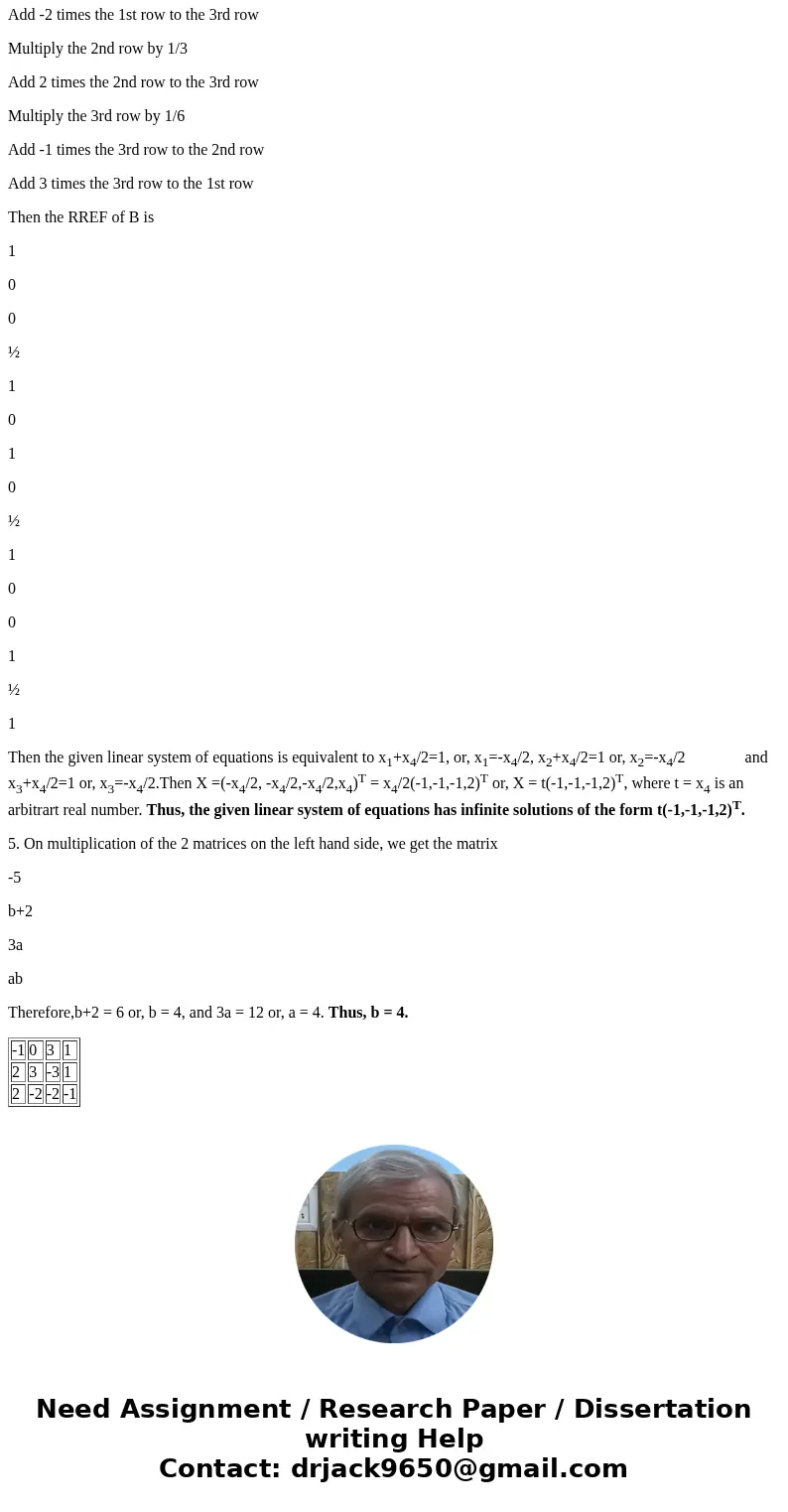 Write the system as an augmented matrix. Use reduced row echelon to find the solution of the linear system. -xi + 3x_3 + x_4 = 2 2x_1 + 3x_2 - 3x_3 + x_4 = 2 2  Write the system as an augmented matrix. Use reduced row echelon to find the solution of the linear system. -xi + 3x_3 + x_4 = 2 2x_1 + 3x_2 - 3x_3 + x_4 = 2 2