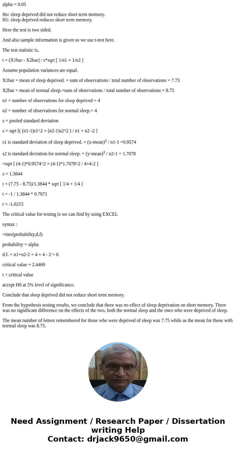 You will have to use a combination of StatCrunch and hand calculations (e.g., effect sizes) to solve the following problem. StatCrunch StatCrunch tutorial video