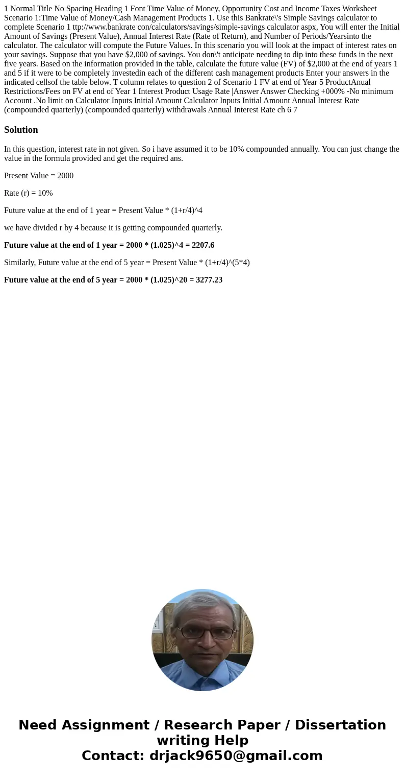 1 Normal Title No Spacing Heading 1 Font Time Value of Money, Opportunity Cost and Income Taxes Worksheet Scenario 1:Time Value of Money/Cash Management Produc  1 Normal Title No Spacing Heading 1 Font Time Value of Money, Opportunity Cost and Income Taxes Worksheet Scenario 1:Time Value of Money/Cash Management Produc