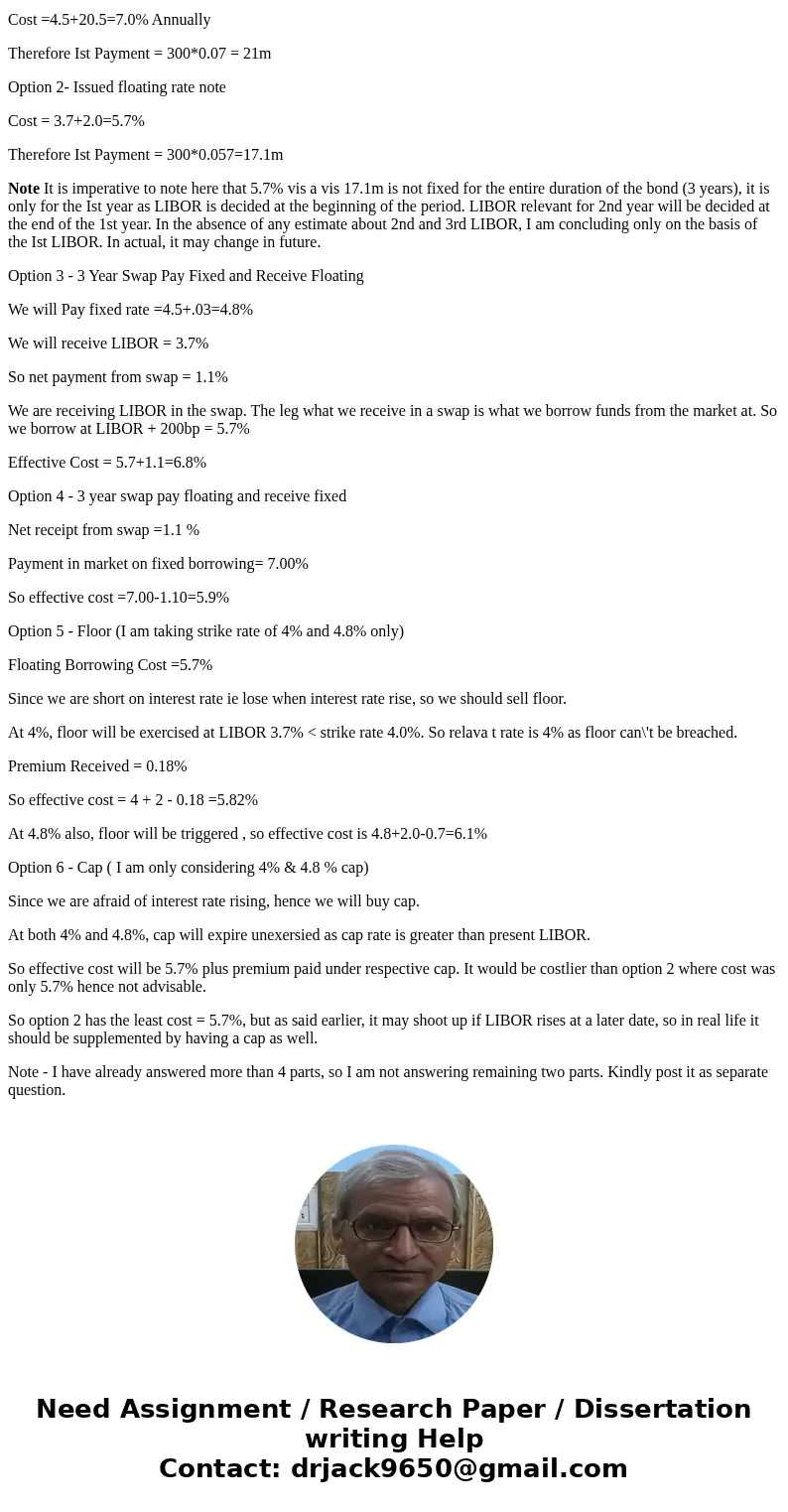 Acme Manufacturing wants to raise $300 million of 3-year debt Floors: Premiums for 3-year floors (with annual pay) on 1-year LIBOR in the Euromarket (where int  Acme Manufacturing wants to raise $300 million of 3-year debt Floors: Premiums for 3-year floors (with annual pay) on 1-year LIBOR in the Euromarket (where int