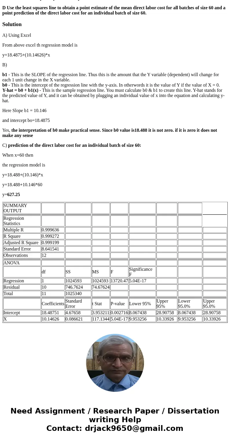 An accountant wishes to predict direct labor cost (y) on the basis of the batch size (x) of a product produced in a job shop. Data for 12 production runs are gi