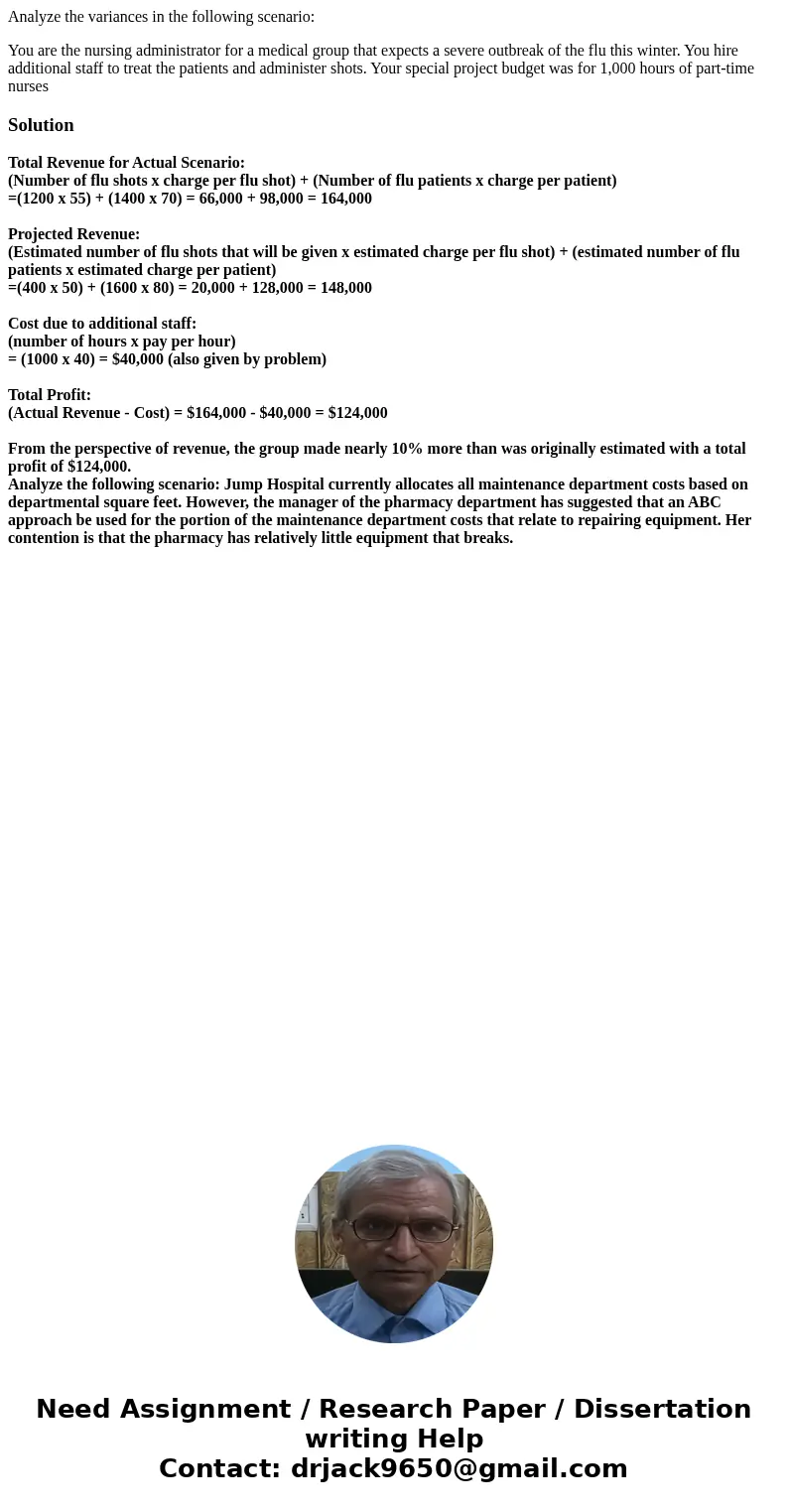 Analyze the variances in the following scenario: You are the nursing administrator for a medical group that expects a severe outbreak of the flu this winter. Yo Analyze the variances in the following scenario: You are the nursing administrator for a medical group that expects a severe outbreak of the flu this winter. Yo