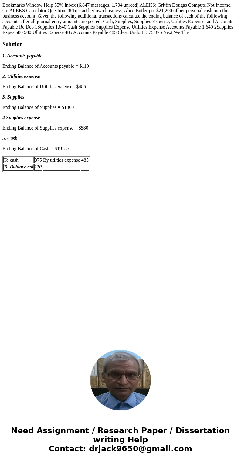 Bookmarks Window Help 55% Inbox (6,847 messages, 1,794 unread) ALEKS: Gritfin Dougas Compute Not Income. Go ALEKS Calculator Question #8 To start her own busin  Bookmarks Window Help 55% Inbox (6,847 messages, 1,794 unread) ALEKS: Gritfin Dougas Compute Not Income. Go ALEKS Calculator Question #8 To start her own busin