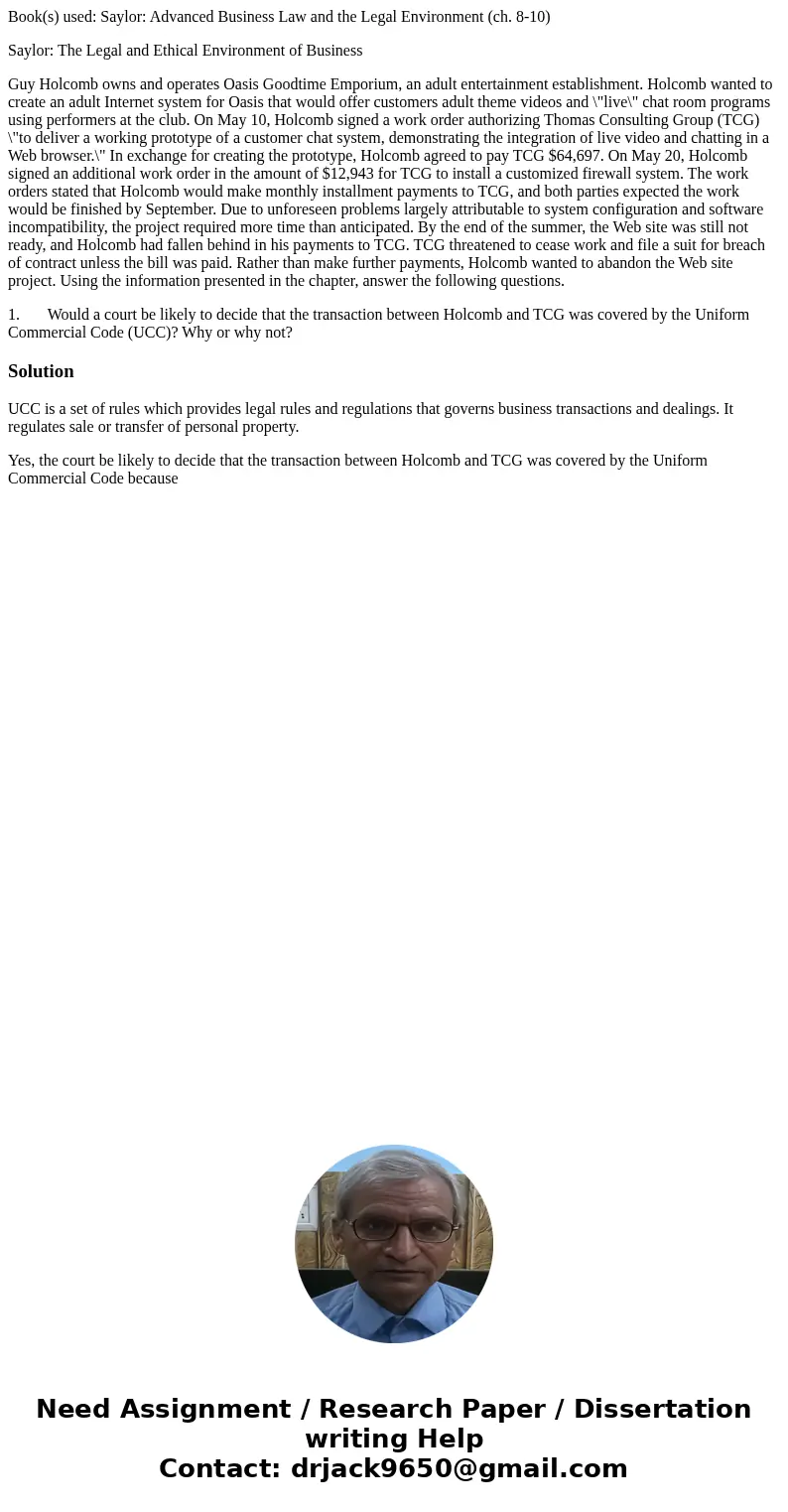 Book(s) used: Saylor: Advanced Business Law and the Legal Environment (ch. 8-10) Saylor: The Legal and Ethical Environment of Business Guy Holcomb owns and oper Book(s) used: Saylor: Advanced Business Law and the Legal Environment (ch. 8-10) Saylor: The Legal and Ethical Environment of Business Guy Holcomb owns and oper