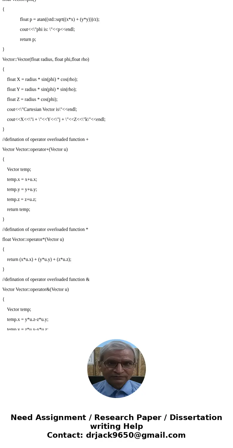 C++ program Create a class Vector with floating-point fields x, y, and z, with accessors, mutators, and constructors for these. Also create methods Vector Vecto