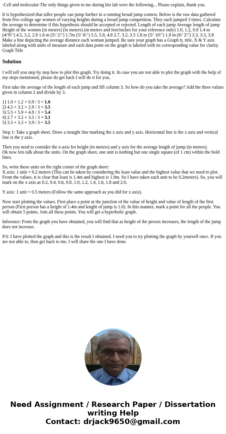 -Cell and molecular-The only things given to me during bio lab were the following... Please explain, thank you. It is hypothesized that taller people can jump f -Cell and molecular-The only things given to me during bio lab were the following... Please explain, thank you. It is hypothesized that taller people can jump f