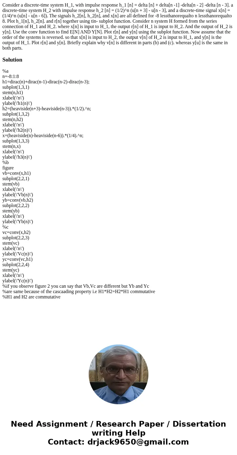  Consider a discrete-time system H_1, with impulse response h_1 [n] = delta [n] + delta[n -1] -delta[n - 2] -delta [n - 3]. a discrete-time system H_2 with impu
