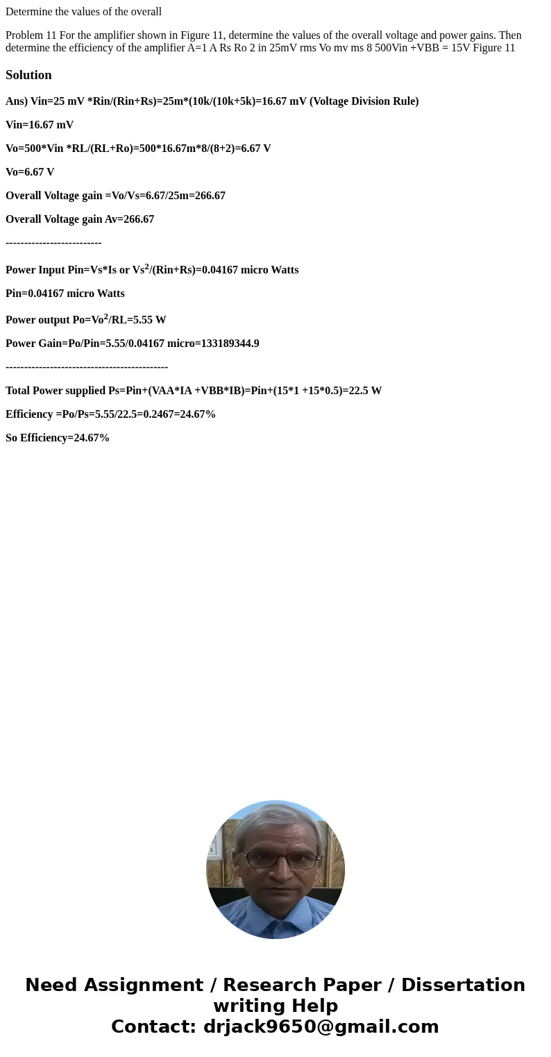 Determine the values of the overall Problem 11 For the amplifier shown in Figure 11, determine the values of the overall voltage and power gains. Then determine Determine the values of the overall Problem 11 For the amplifier shown in Figure 11, determine the values of the overall voltage and power gains. Then determine