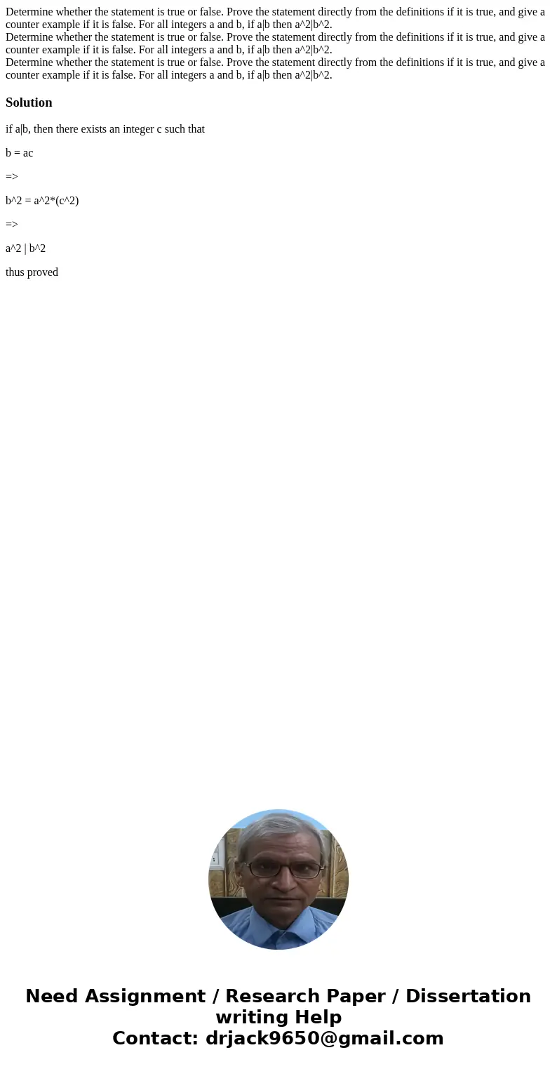  Determine whether the statement is true or false. Prove the statement directly from the definitions if it is true, and give a counter example if it is false. F