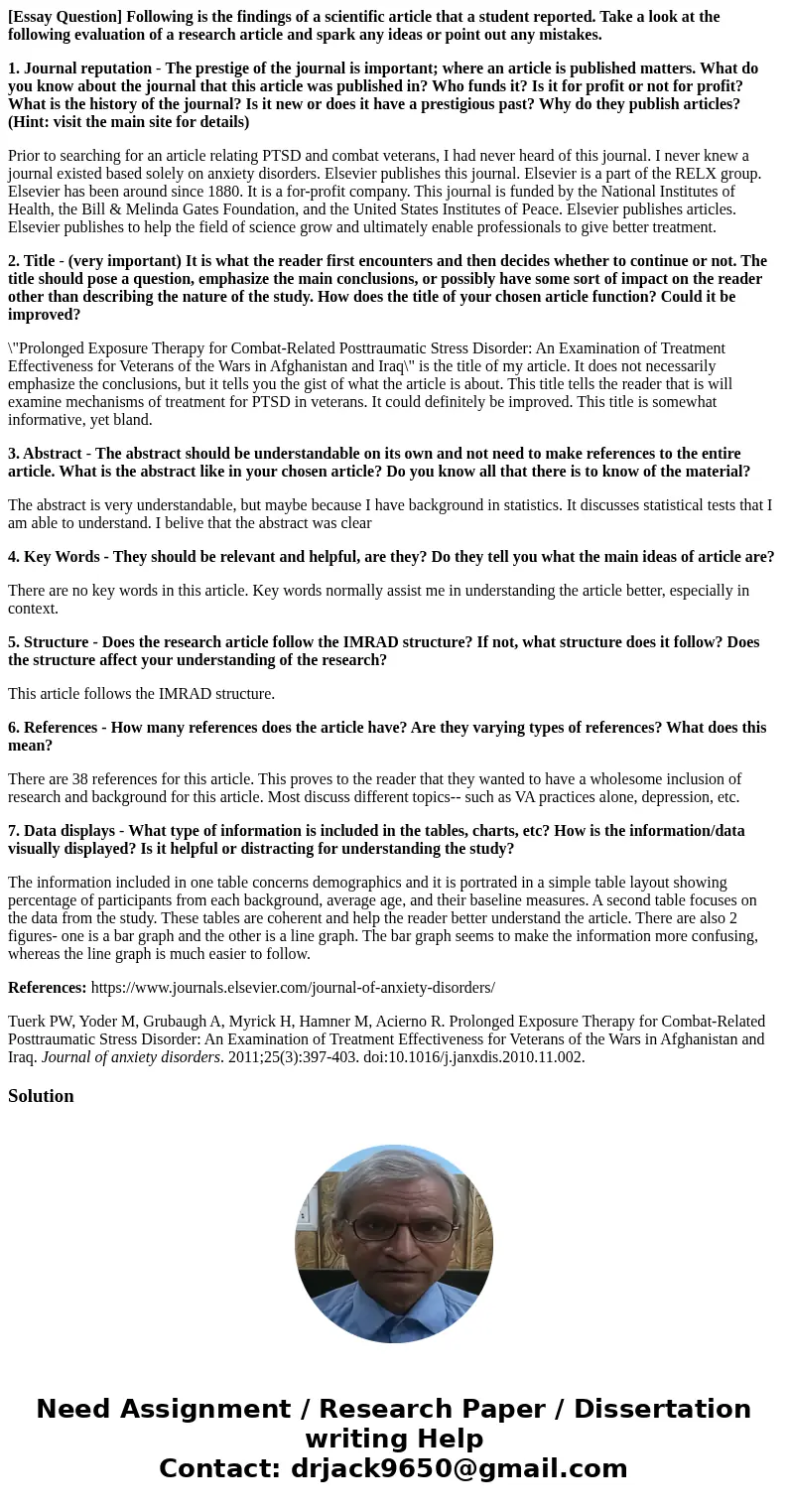 [Essay Question] Following is the findings of a scientific article that a student reported. Take a look at the following evaluation of a research article and sp