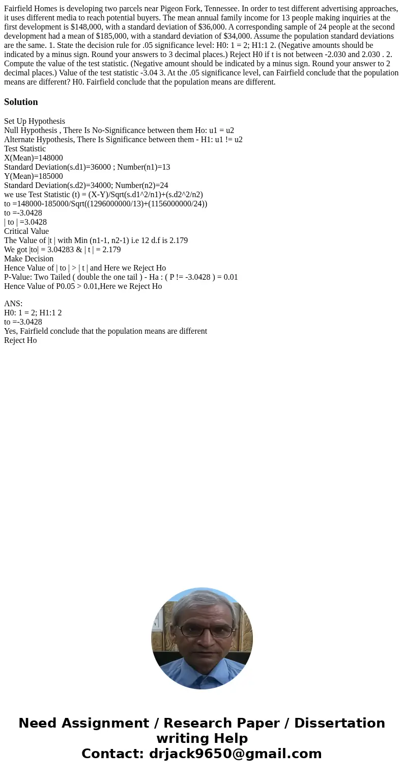 Fairfield Homes is developing two parcels near Pigeon Fork, Tennessee. In order to test different advertising approaches, it uses different media to reach poten Fairfield Homes is developing two parcels near Pigeon Fork, Tennessee. In order to test different advertising approaches, it uses different media to reach poten
