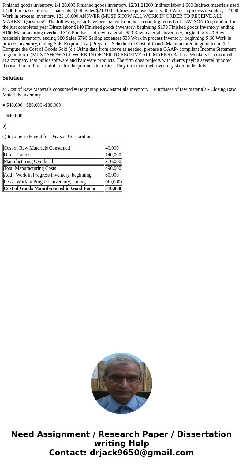 Finished goods inventory, 1/1 20,000 Finished goods inventory, 12/31 21300 Indirect labor 1,600 Indirect materials used 1,500 Purchases of direct materials 8,0  Finished goods inventory, 1/1 20,000 Finished goods inventory, 12/31 21300 Indirect labor 1,600 Indirect materials used 1,500 Purchases of direct materials 8,0