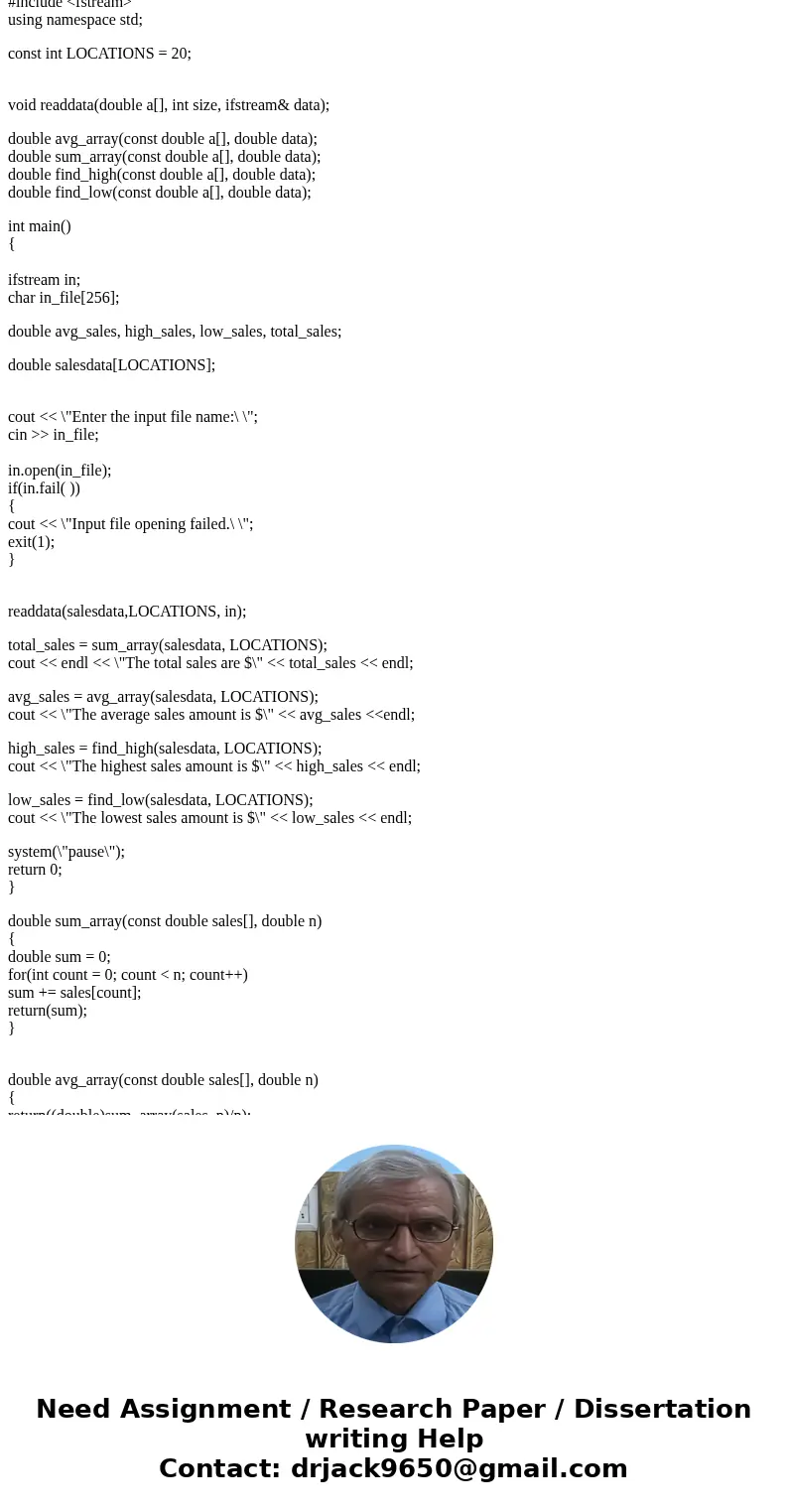 I have a C++ project due tonight and I\'m almost done with program, it just will not compile. Here is the prompt Write a program that reads sales data from a fi I have a C++ project due tonight and I\'m almost done with program, it just will not compile. Here is the prompt Write a program that reads sales data from a fi