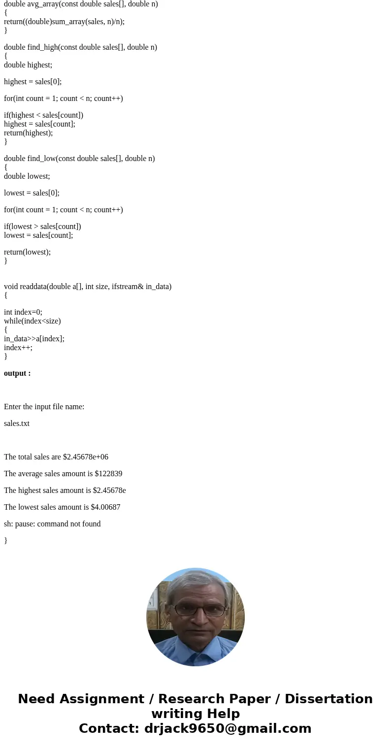 I have a C++ project due tonight and I\'m almost done with program, it just will not compile. Here is the prompt Write a program that reads sales data from a fi I have a C++ project due tonight and I\'m almost done with program, it just will not compile. Here is the prompt Write a program that reads sales data from a fi