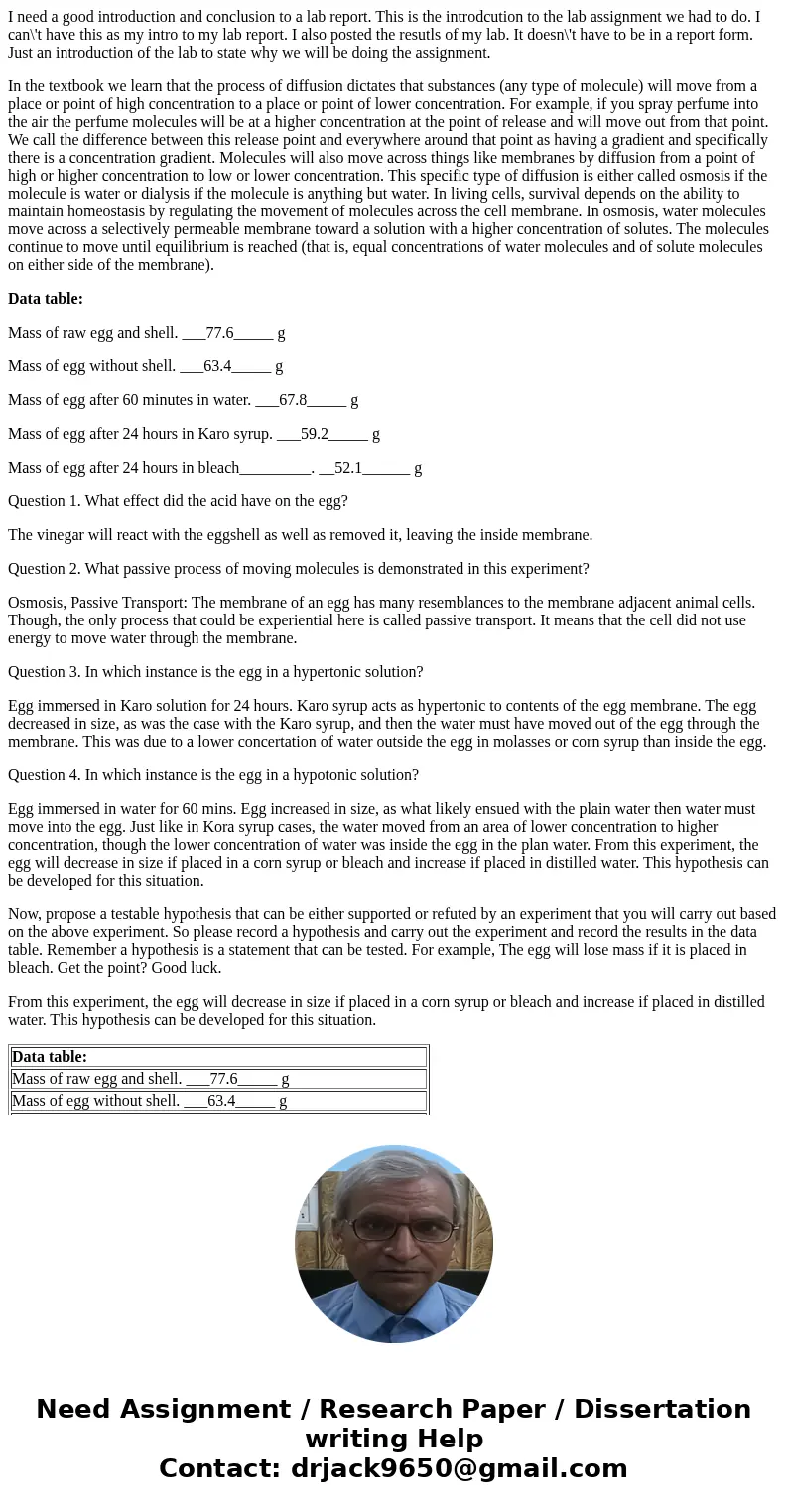 I need a good introduction and conclusion to a lab report. This is the introdcution to the lab assignment we had to do. I can\'t have this as my intro to my lab I need a good introduction and conclusion to a lab report. This is the introdcution to the lab assignment we had to do. I can\'t have this as my intro to my lab