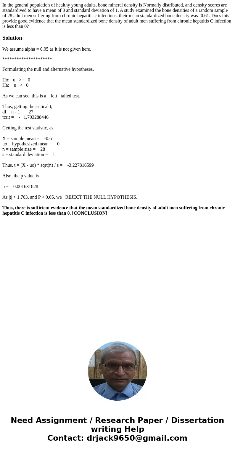 In the general population of healthy young adults, bone mineral density is Normally distributed, and density scores are standardived to have a mean of 0 and sta In the general population of healthy young adults, bone mineral density is Normally distributed, and density scores are standardived to have a mean of 0 and sta