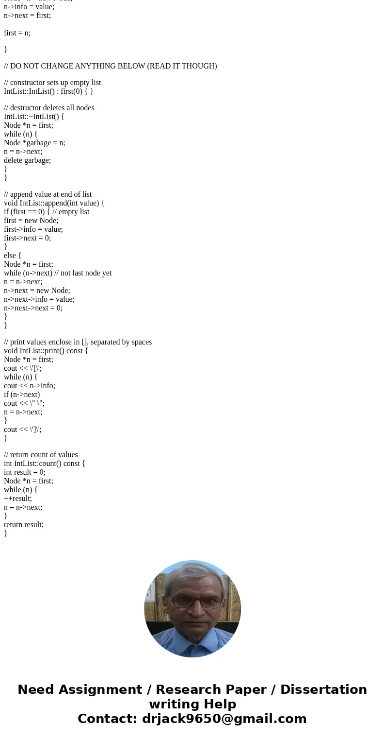 In the rest of this lab, you will help build such a list class. The class definition is stored in intlist.h - please study it to know its parts: The public decl