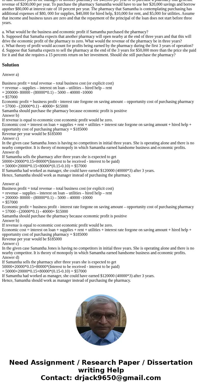 Integrating problem Samantha Roberts has a job as a pharmacist earning $30, 000 per year, and she is deciding whether to take another job as the manager of anot Integrating problem Samantha Roberts has a job as a pharmacist earning $30, 000 per year, and she is deciding whether to take another job as the manager of anot