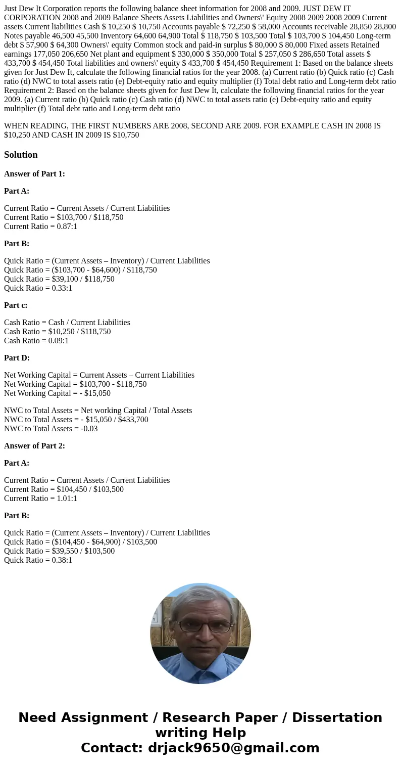 Just Dew It Corporation reports the following balance sheet information for 2008 and 2009. JUST DEW IT CORPORATION 2008 and 2009 Balance Sheets Assets Liabiliti Just Dew It Corporation reports the following balance sheet information for 2008 and 2009. JUST DEW IT CORPORATION 2008 and 2009 Balance Sheets Assets Liabiliti