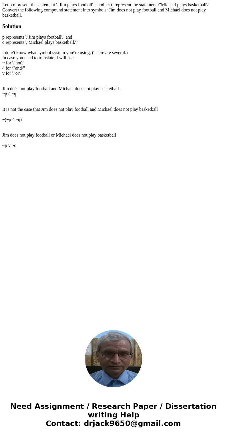 Let p represent the statement \ Let p represent the statement \