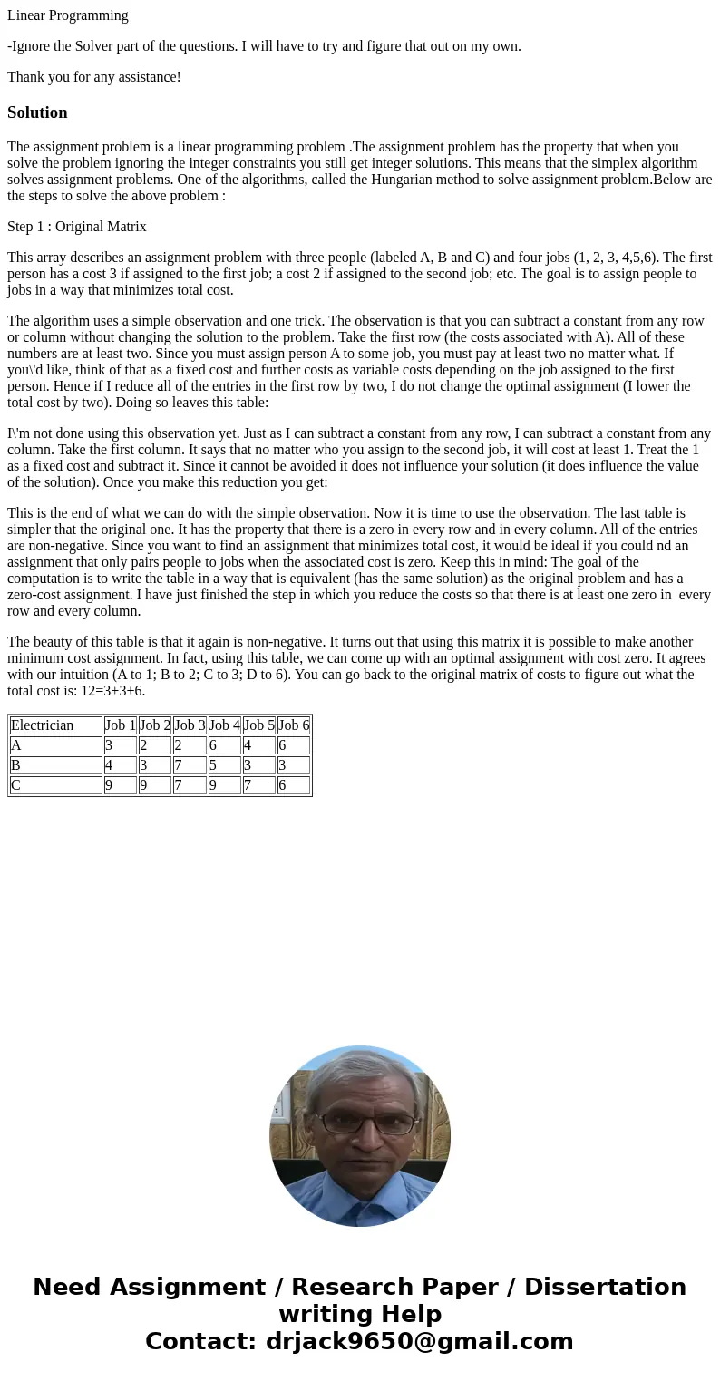 Linear Programming -Ignore the Solver part of the questions. I will have to try and figure that out on my own. Thank you for any assistance!SolutionThe assignme