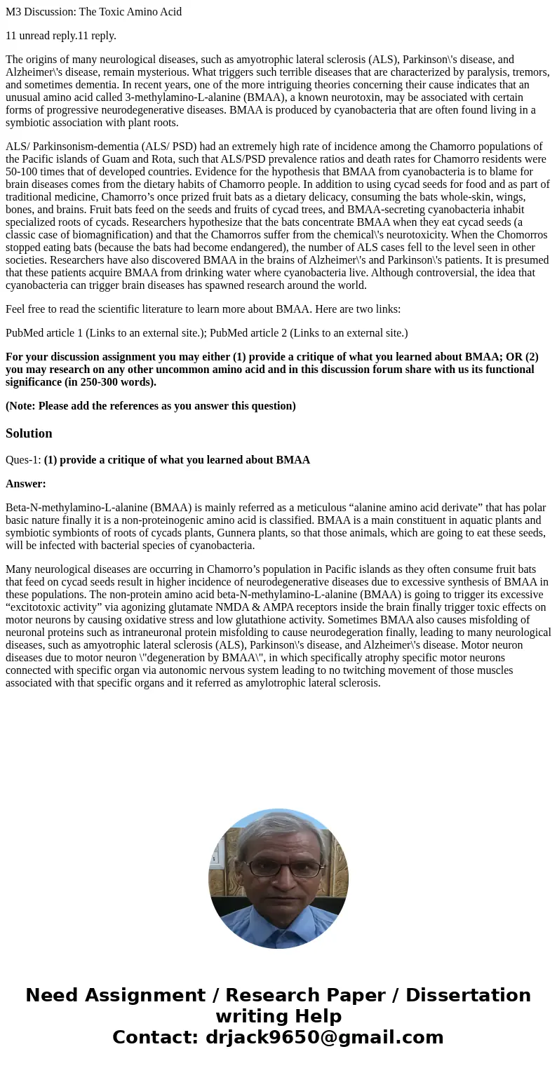 M3 Discussion: The Toxic Amino Acid 11 unread reply.11 reply. The origins of many neurological diseases, such as amyotrophic lateral sclerosis (ALS), Parkinson\ M3 Discussion: The Toxic Amino Acid 11 unread reply.11 reply. The origins of many neurological diseases, such as amyotrophic lateral sclerosis (ALS), Parkinson\