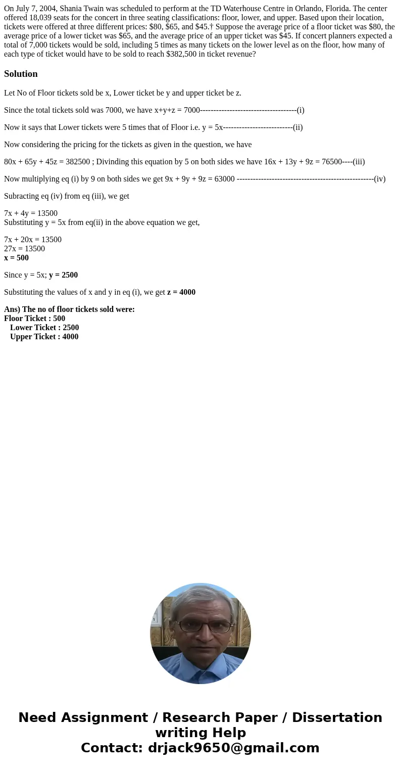 On July 7, 2004, Shania Twain was scheduled to perform at the TD Waterhouse Centre in Orlando, Florida. The center offered 18,039 seats for the concert in three On July 7, 2004, Shania Twain was scheduled to perform at the TD Waterhouse Centre in Orlando, Florida. The center offered 18,039 seats for the concert in three