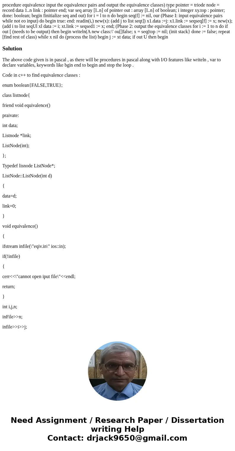 procedure equivalence input the equivalence pairs and output the equivalence classes) type pointer = triode node = record data 1..n link : pointer end; var seq  procedure equivalence input the equivalence pairs and output the equivalence classes) type pointer = triode node = record data 1..n link : pointer end; var seq