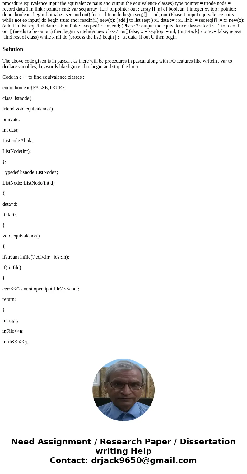 procedure equivalence input the equivalence pairs and output the equivalence classes) type pointer = triode node = record data 1..n link : pointer end; var seq  procedure equivalence input the equivalence pairs and output the equivalence classes) type pointer = triode node = record data 1..n link : pointer end; var seq