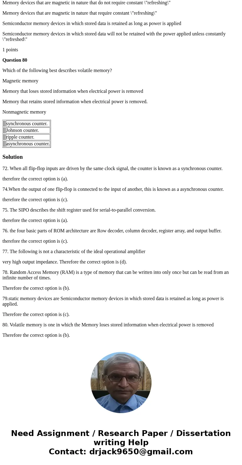 Question 72 When all flip-flop inputs are driven by the same clock signal, the counter is known as a synchronous counter. Johnson counter. ripple counter. async Question 72 When all flip-flop inputs are driven by the same clock signal, the counter is known as a synchronous counter. Johnson counter. ripple counter. async