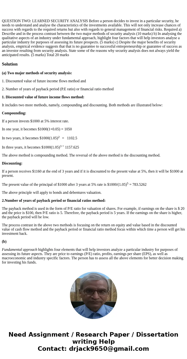  QUESTION TWO: LEARNED SECURITY ANALYSIS Before a person decides to invest in a particular security, he needs to understand and analyse the characteristics of t
