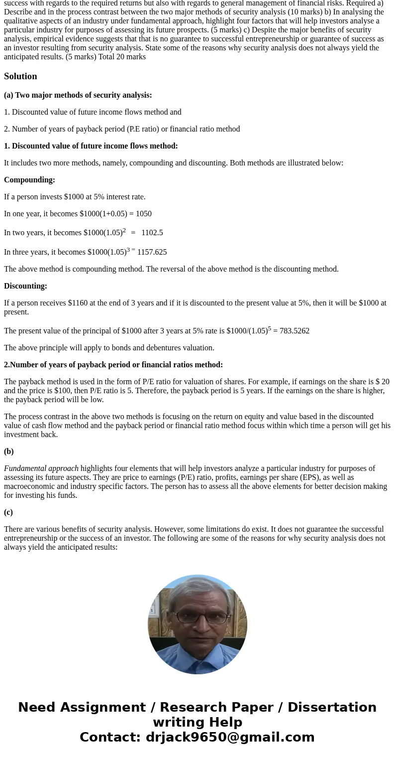  QUESTION TWO: LEARNED SECURITY ANALYSIS Before a person decides to invest in a particular security, he needs to understand and analyse the characteristics of t